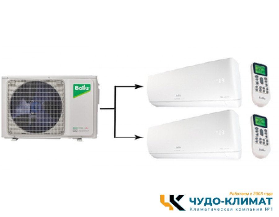Мульти сплит-система на 2 комнаты Ballu Free Match ERP R32 BA2OI-FM-14HN8/BSUI-FM-07HN8/BSUI-FM-09HN8/EU