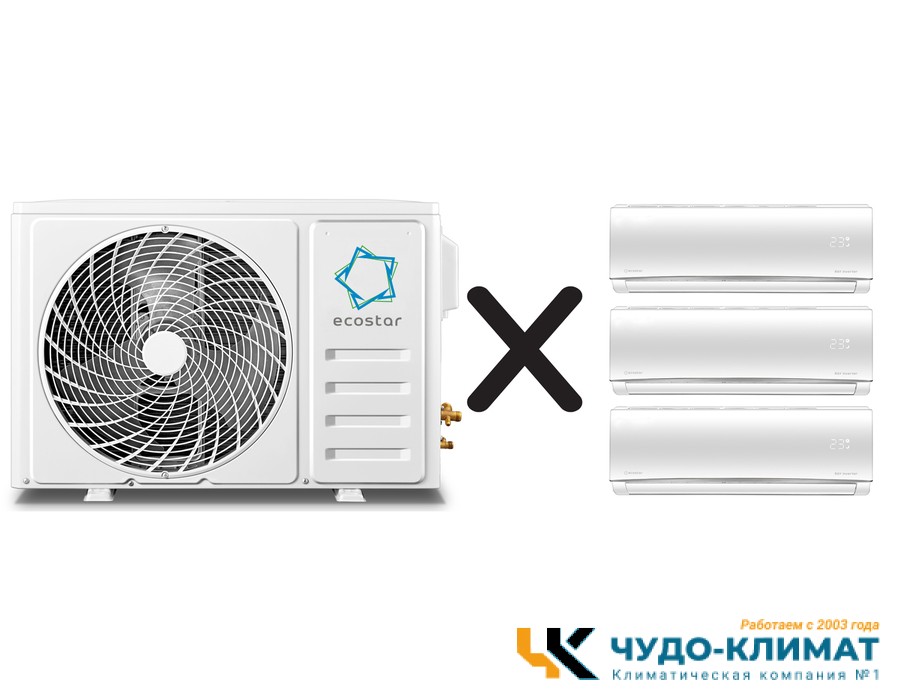 Внешний блок мульти сплит-системы на 3 комнаты ECOSTAR Ray Multi Free Match  KVS-3FM24ST