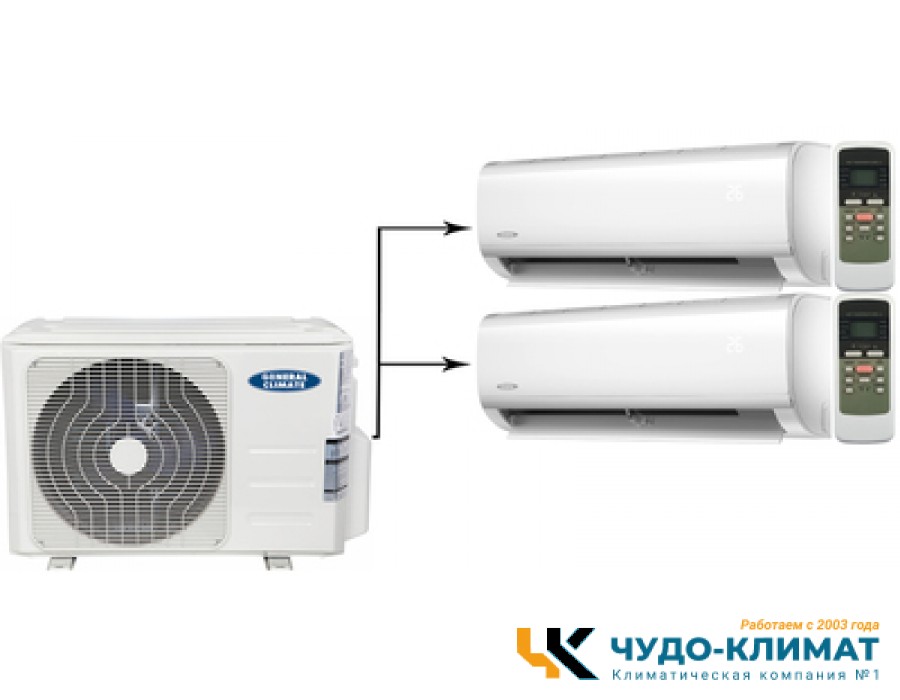 Мульти сплит-система на 2 комнаты General Climate Free Multi GU-M2EA18HN2/GC-MER09HRN1 (WiFi)*2
