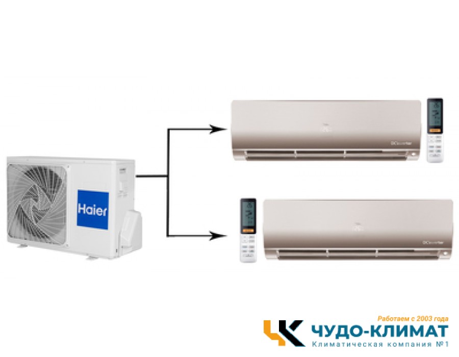 Мульти сплит-система на 2 комнаты Haier Flexis Super Match 2U40S2SM1FA/AS25S2SF1FA-G*2шт