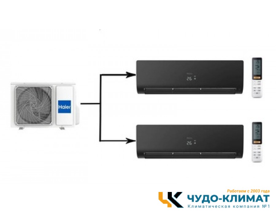 Мульти сплит-система на 2 комнаты Haier Flexis Super Match 2U50S2SM1FA-3/AS25S2SF2FA-B/AS35S2SF2FA-B