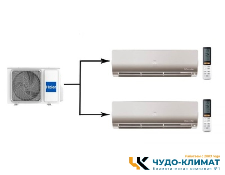Мульти сплит-система на 2 комнаты Haier Flexis Super Match 2U50S2SM1FA-3/AS25S2SF2FA-G/AS35S2SF2FA-G