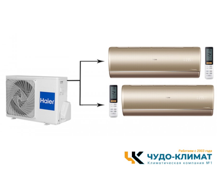 Мульти сплит-система на 2 комнаты Haier Jade Super Match 2U50S2SM1FA-3/AS25S2SJ1FA-G*2шт
