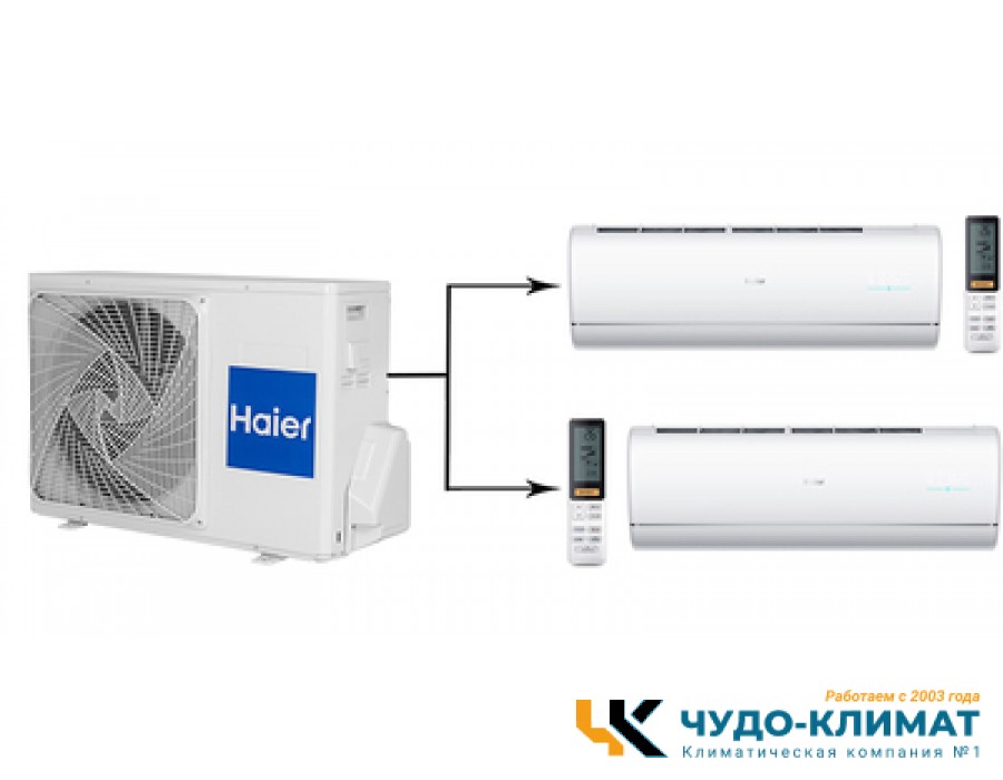 Мульти сплит-система на 2 комнаты Haier Jade Super Match 2U50S2SM1FA-3/AS25S2SJ1FA-W*2шт