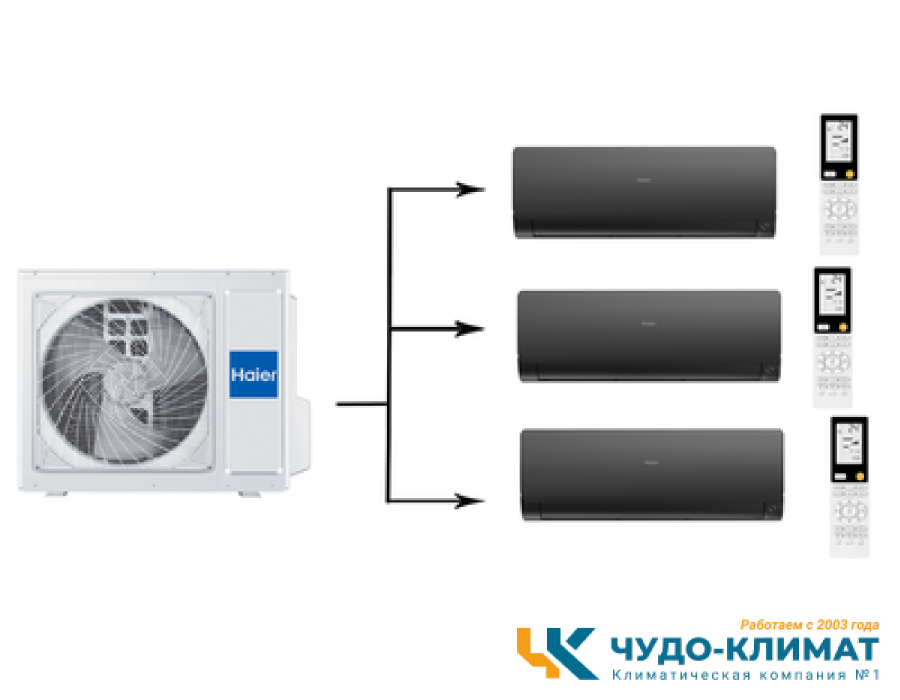 Мульти сплит-система на 3 комнаты Haier Super Match 3U55S2SR5FA/AS35S2SF2FA-B/AS25S2SF2FA-B*2шт