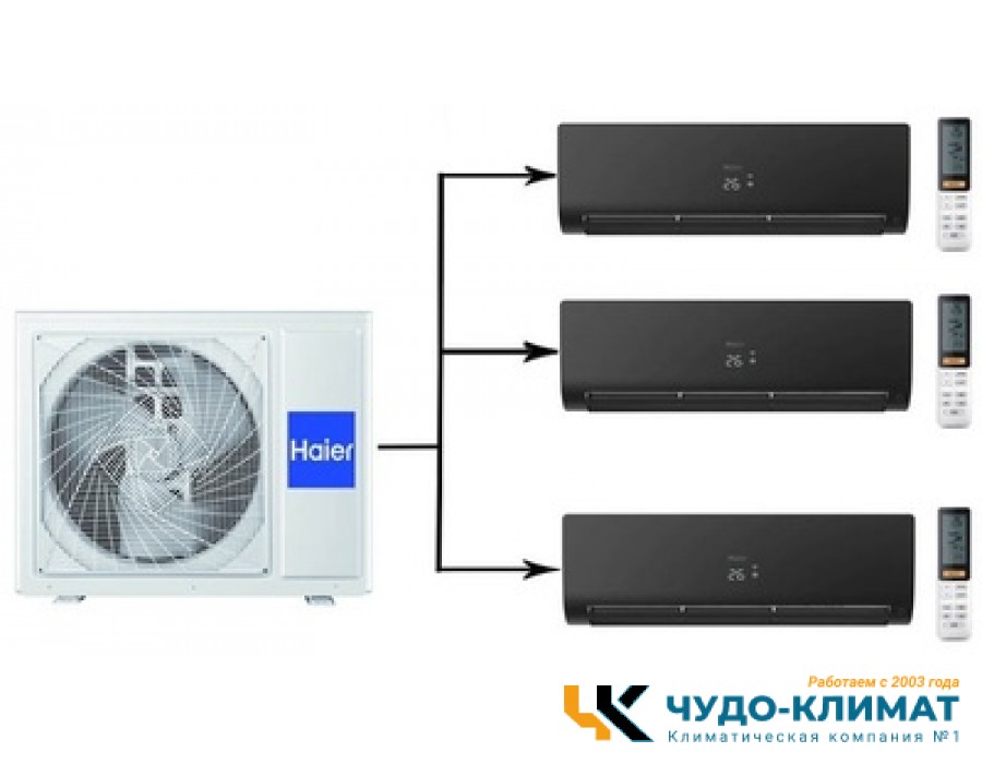 Мульти сплит-система на 3 комнаты Haier Flexis Super Match 3U70S2SR5FA/AS25S2SF2FA-B*3шт