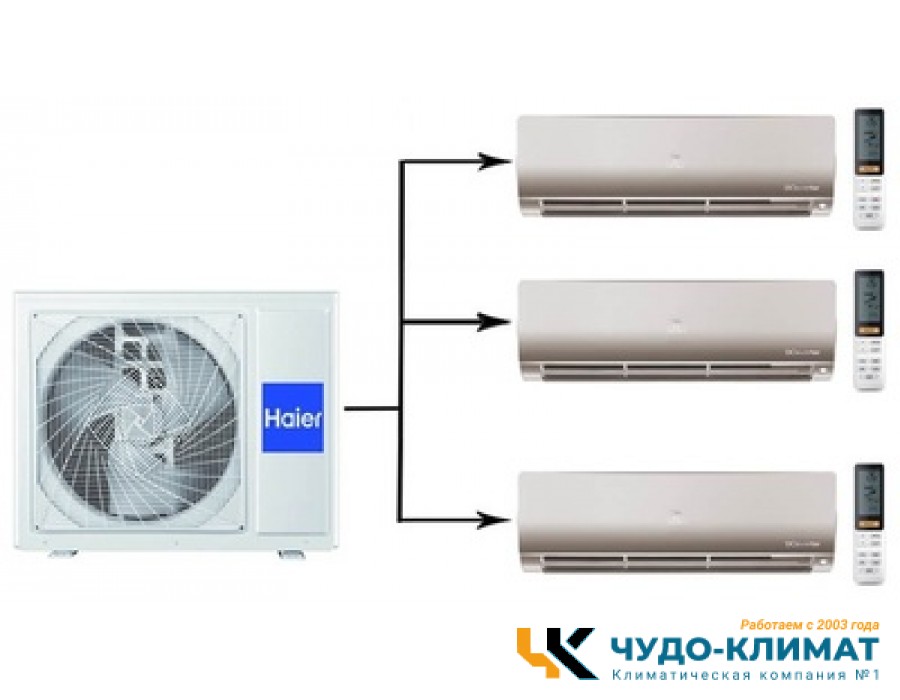 Мульти сплит-система на 3 комнаты Haier Flexis Super Match  3U70S2SR5FA/AS25S2SF2FA-G*3шт