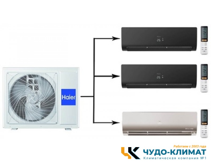 Мульти сплит-система на 3 комнаты Haier Flexis Super Match 3U70S2SR5FA/AS25S2SF2FA-G/AS25S2SF2FA-B*2шт