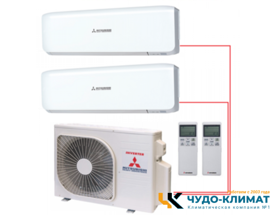 Мульти сплит-система на 2 комнаты Mitsubishi Heavy Free Match SCM40ZS-W/SKM20ZSP-W*2шт