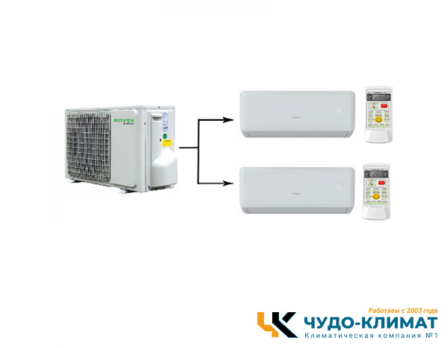 Мульти сплит-система на 2 комнаты Rovex Free Match 2M18UIHA1/RS-M09IHA1*2