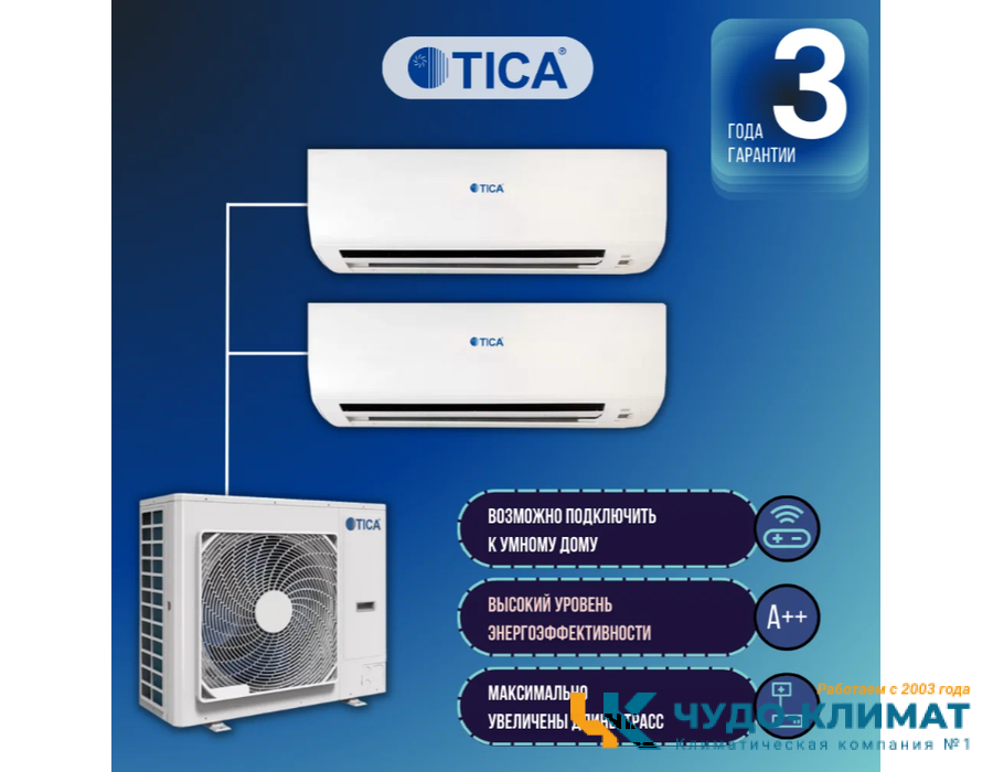 Мульти сплит-система на 2 комнаты TICA TIMS080CSREC/TMVW040ACB*2шт